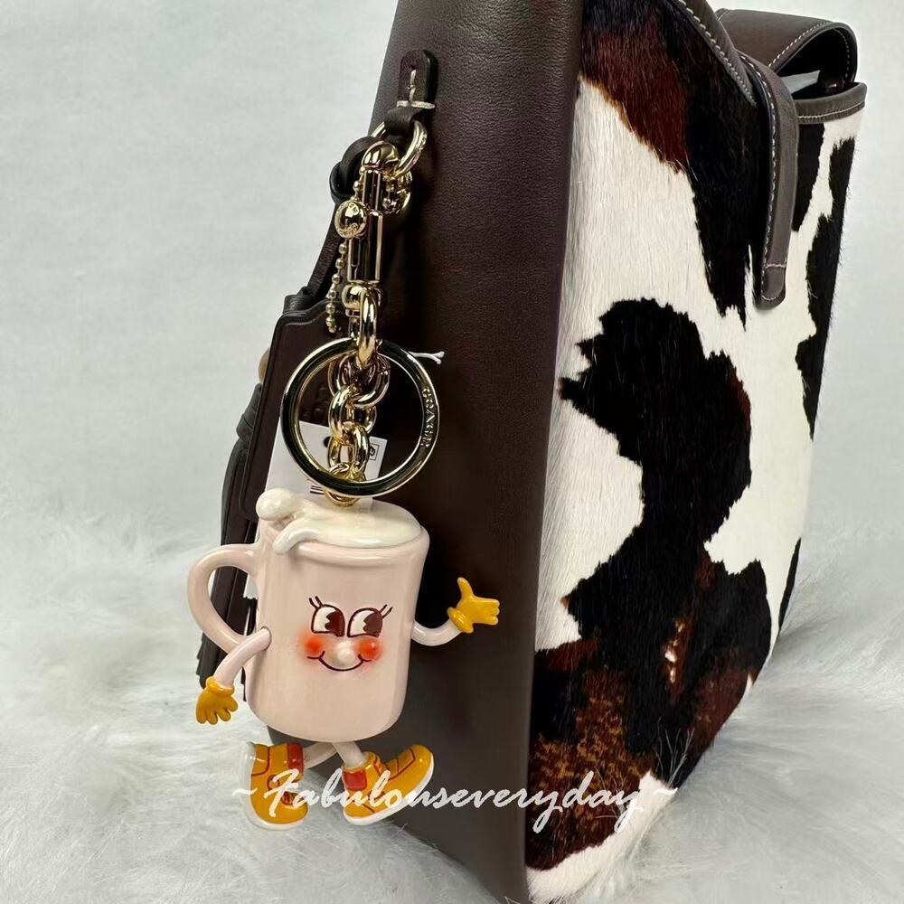 COACH Coffee Cup Bag Charm Lil Miss Jo In Resin With Key Ring NWT